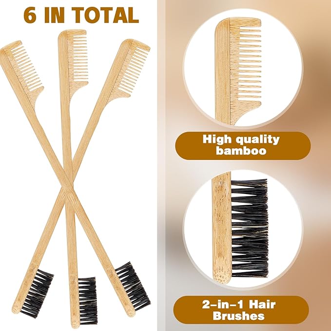 Geiserailie 3 Pieces Moustache Comb and Brush Beard Edge Brushes 2-in-1 Sapling Wood Mustache Comb Gentle Control Bamboo Eyebrow Hair Tool