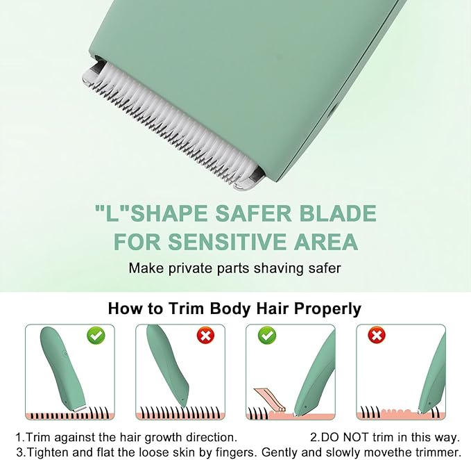 Pubic Hair Trimmer for Men and Women,Electric Shaver for Chest,Legs & Bikini,Waterproof Wet/Dry Shaver,USB Recharge Dock(Green)