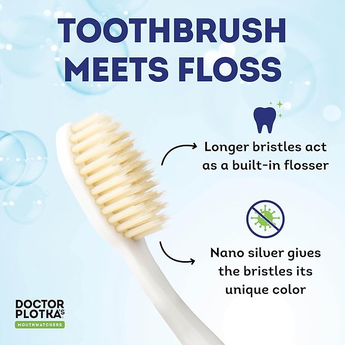 MOUTHWATCHERS Soft Flossing Manual Toothbrush for Adults, Green, Ultra Clean, Good for Sensitive Teeth and Gums, by Dr. Plotka's