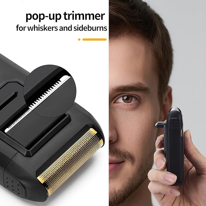 LQTⓇ Mini Foil Shaver, Portable Cordless Electric Shaver for Men, Equipped with a Set of Replacement Heads, USB-C Charging Cable, and Cleaning Brush, Suitable for Travel and Home use (Black)
