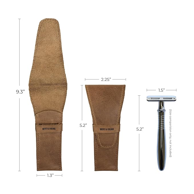 Hide & Drink, Leather Safety Razor Case, Shaving Accessories, Personal Care Essentials, Handmade Includes 101 Year Warranty (Single Malt Mahogany)