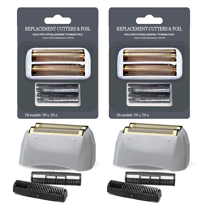 2Pack Gold Pro Foil and Cutters Replacement for Andis TS-1, TS-2 (17150/17155/17200) Shavers. (Foil Replacement x2, inner cutters x4)