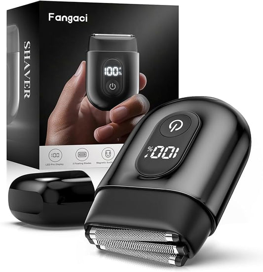 Electric Foil Shavers for Men: Mini Electric Razor with Big LED Display & 3 Floating Blades - IPX7 Waterproof Wet Dry Face Razor, USB Type C (Deep Black)