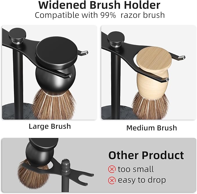 pickpiff Safety Razor Stand with Brush Holder, Marble Base with Black Metal Holder Heavy Duty, Extra Wide Openings, Fits Most Brushes and All Kinds Of Razors