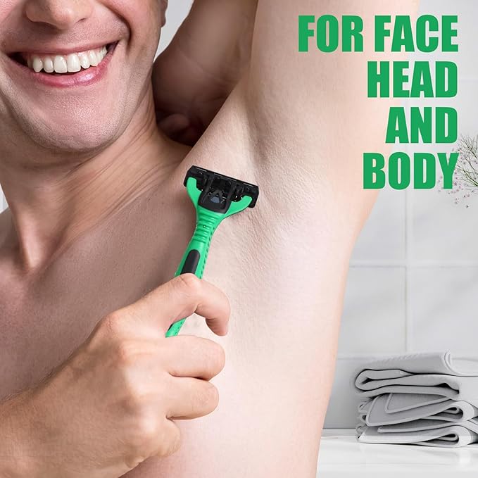 60 Pcs Men's Disposable Razors Set 3 Blade Bulk Sensitive Head Shaving Razors for Men Travel Hotel Spa Christmas Party Gift
