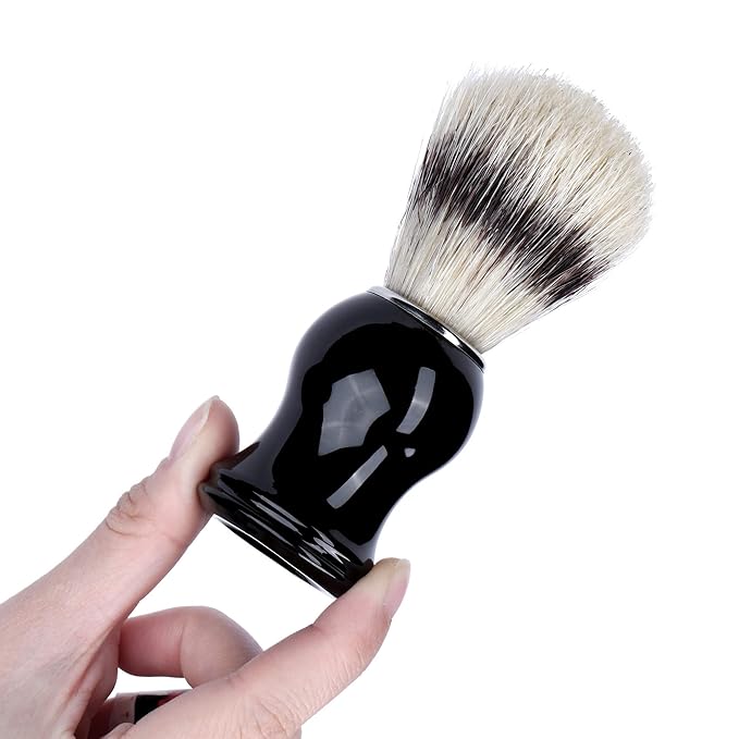 CCbeauty Mens Shaving Brush and Bowl Set, 4-in-1 Bristle Shave Brushes Kit with Stainless Steel Shaving Bowl & Soap Mug, Safety Razor Stand, Birthday Dad Gifts Set for Men, Black Soap 3.5Oz