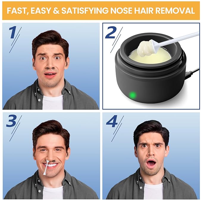Nose Hair Wax Kit for Men, Nose Wax Removal with 100 g Wax, 40 Applicators, 15-20 Times, Ear Nasal Hair Waxing For Men and Women, Usb Rapid Heating, Constant Temperature, Painless, Black