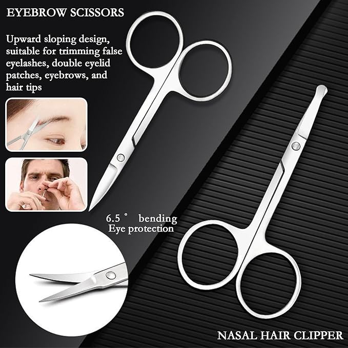 Precision Eyebrow Grooming Kit - 9 in 1 Professional Eyebrow Shaping Set - Tweezer Kit, Razor, Brush, Scissors, Nasal Hair Clipper - Black