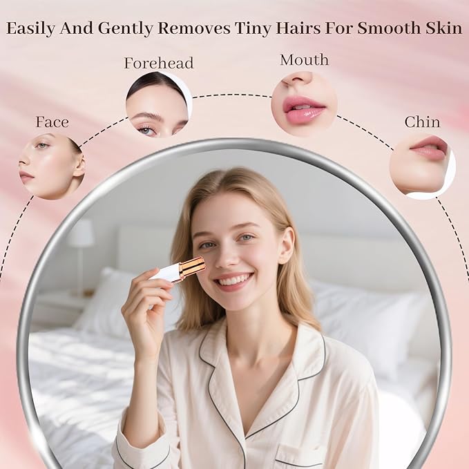 Facial Hair Remover for Women & Men, Rechargeable Face Razor with LED Light, 2 Replacement Heads Included, Travel Electric Shaver for Lip, Chin, Arms, Upper Lip & Peach Fuzz (White)