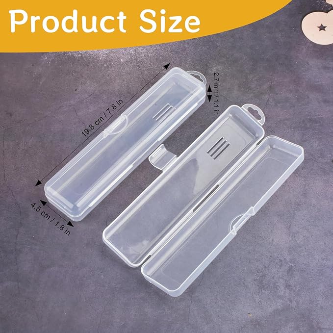 Portable Toothbrush Case 2 PCS Travel Toothbrush Holders with Lid and Air-holes Clear Plastic Storage Container for Tongue Scraper and Toothbrush, 19.8 x 4.5 x 2.7 cm / 7.8 x 1.8 x 1.1in