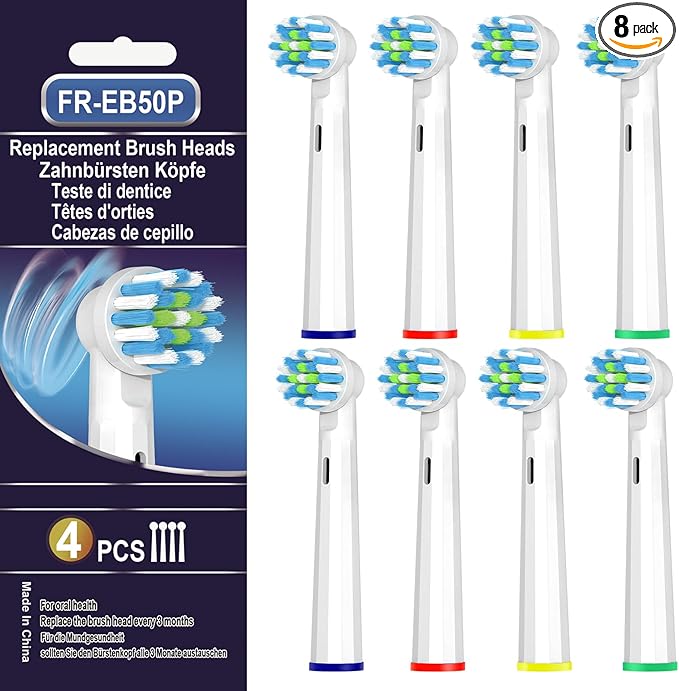 Replacement Toothbrush Heads Compatible with Oral B Pro 1000 Replacement Heads,Braun Replacement Brush Heads Refill for Genius X,Smart 1500,Pro 5000,8 Count,White
