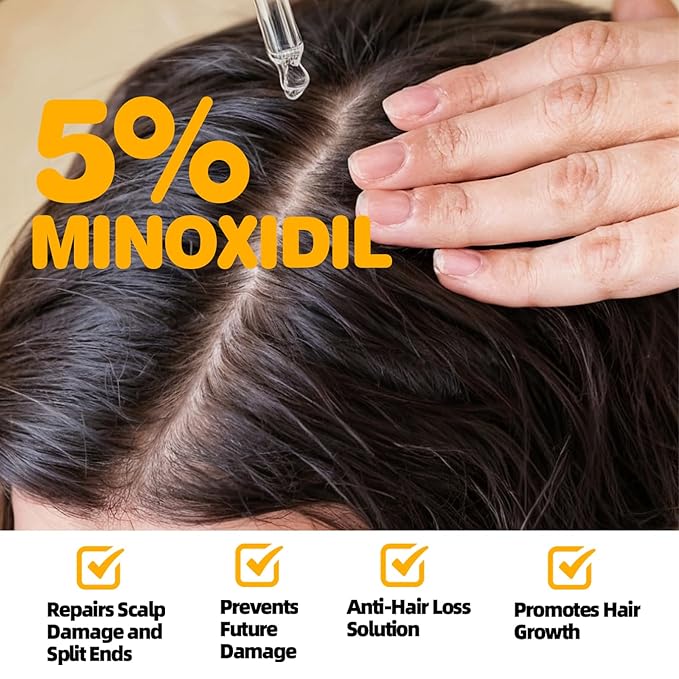 Hair Growth Serum 5% Minoxidil for Men Women with Biotin Castor Oil, Hair & Beard Care for Thinning Hair, Nourishing Scalp Treatment, 2.1FL OZ