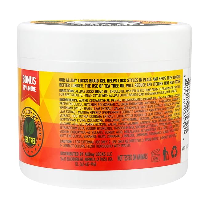 AllDay Locks Braid Gel (10 oz) | Extreme Hold, High Shine | Frizz & Flake-Free Edge Control | Tea Tree, Lavender, Peppermint Oil | Slick & Style Braids, Locks, Twists, Cornrows | 10 oz