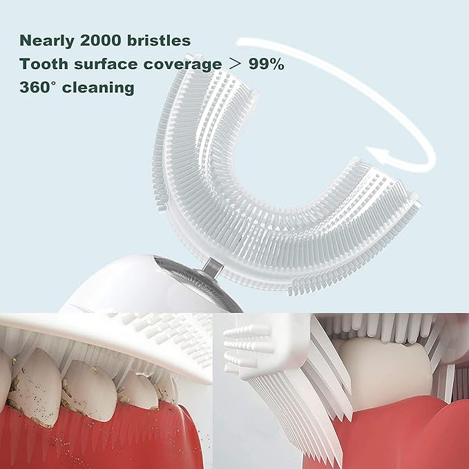 360° U-Shaped Toothbrush, Newupgrade Sonic Electric Toothbrushes for Adults, Multiple Brush Heads Options, IPX7 Waterproof, 360° Cleaning Suitable for People with Limited Mobility
