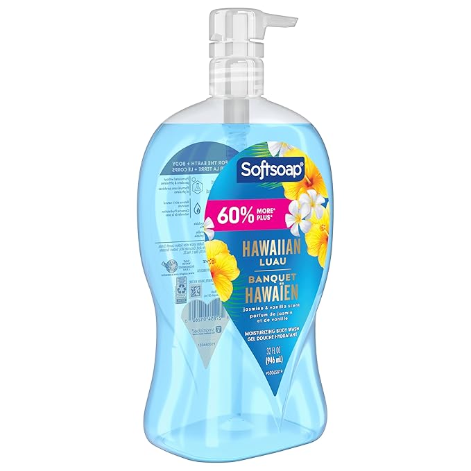 Softsoap Moisturizing Body Wash, Hawaiian Luau, Jasmine and Vanilla Scent, 32 oz Pump Bottle (Pack of 2)