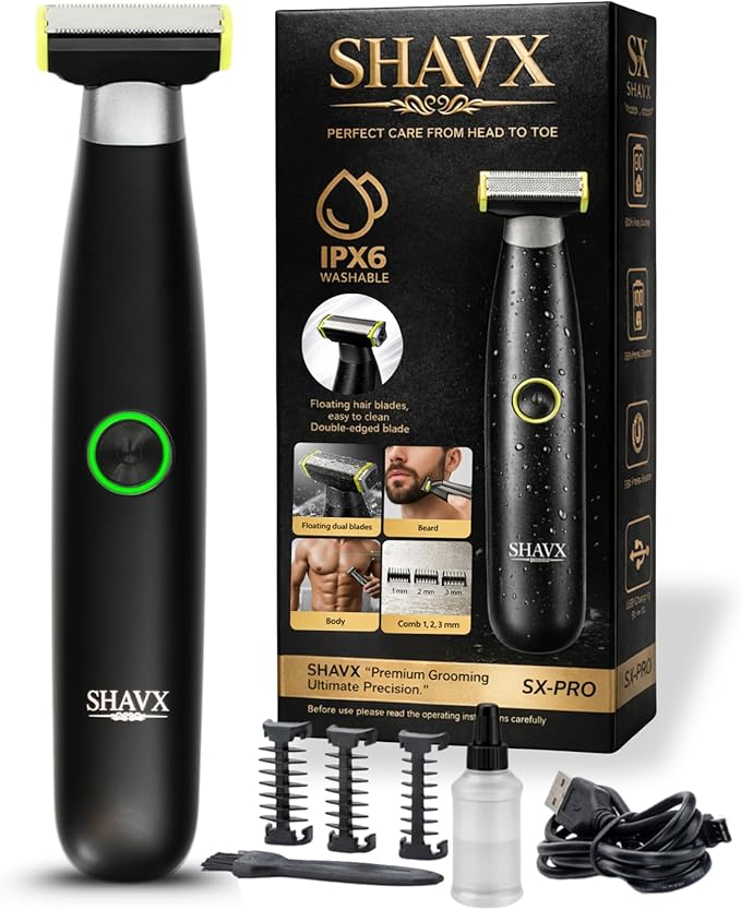 Beard Trimmers for Men & Womens Body Shaver with Skin-Safe Dual Razor Blades for Sensitive Areas | Waterproof Rechargeable Cordless Pubic Hair Trimmer for Chest & Bikini with 3 Combs | Black
