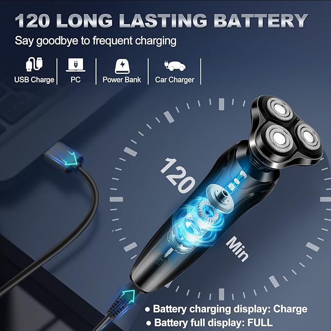 Electric Razor for Men, Men's Rotary Shavers, Waterproof, Wet and Dry Rechargeable Electric Shaver for Men's Faces with a Cordless and Floating Head,Portable Travel Razor,an Ideal Gift for Men