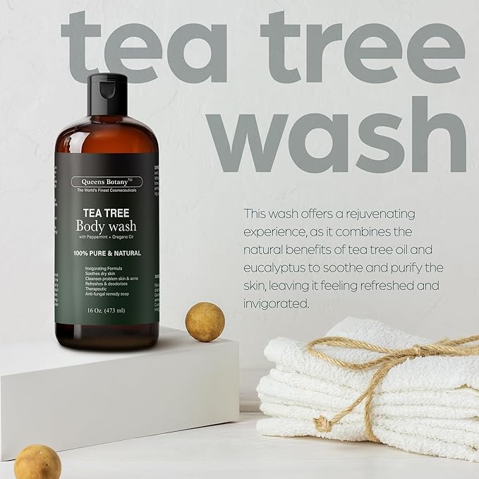 Artnaturals Antibacterial Tea Tree Oil Body Wash For Men & Women Remedy Soap Extra Strength - Helps Treat Acne, Athletes foot, Eczema, Toenail Fungus & Jock Itch & Ringworm (16 Fl Oz (Pack of 2)