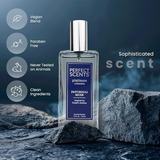 Perfect Scents Fragrances | Inspired by Creed’s Aventus | Platinum Collection | Patchouli Musk | Men’s Eau de Parfum | CLEAN, Vegan, Paraben & Phthalate Free | Never Tested on Animals | 3.4 Fl Oz