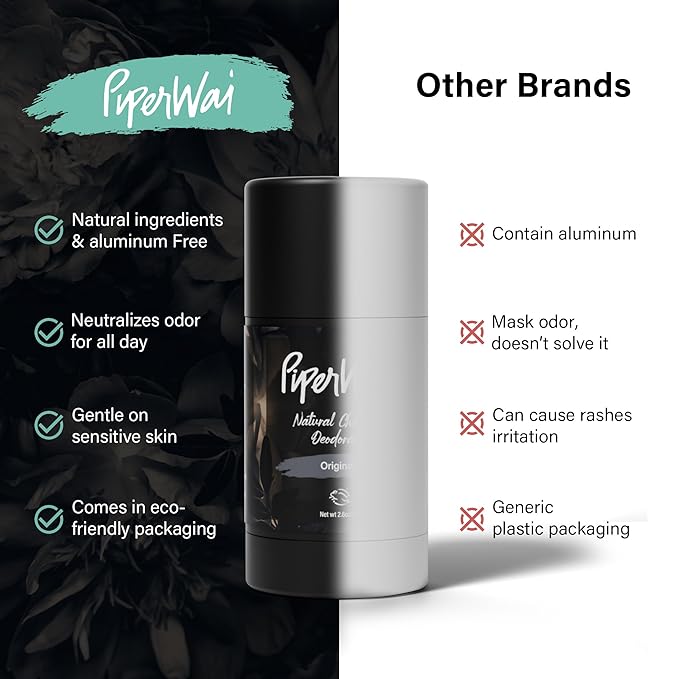 PiperWai Natural Deodorant w/Activated Charcoal | Odor Protection, Vegan, Aluminum Free, Shark Tank Product for Women & Men | Great for Travel, & Gifts | 2.6 oz (75g) Original Scented Stick