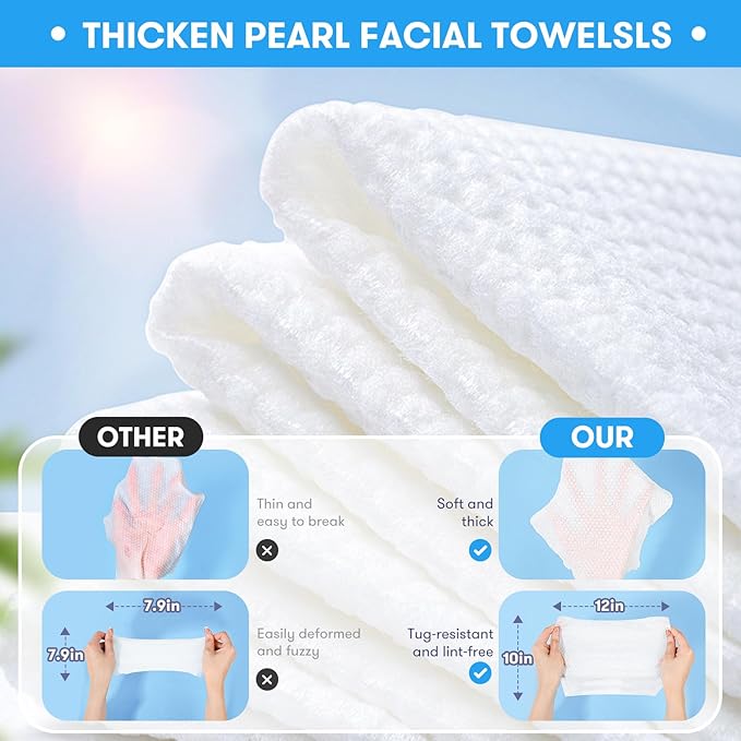 Disposable Face Towel, Soft Thick Absorbent Dual-Sided Biodegradable Facial Cleansing Towels, 75Ct