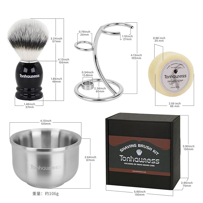 Shaving Brushes Kit For Men, 4 In 1 Shaving Brush Set Includes Nylon Bristle Shave Brush,Stainless Steel Shaving Bowl, Shaving Stand and Soap