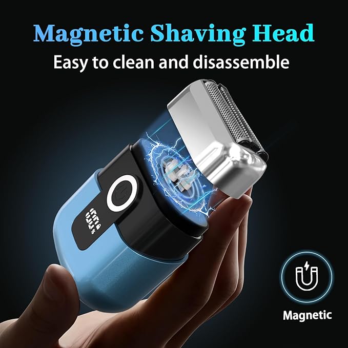 Electric Foil Shaver for Men: Mini Electric Razor for Face/Beard - 3 Floating Blades Cordless Razor with LED Display - IPX7 Waterproof Wet Dry Shaving for Travel & Home, USB Type C