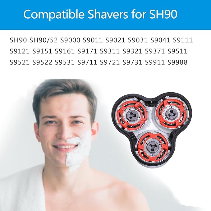 SH90/62 Blades Compatible with Philips Norelco Series 9000 Replacement Heads,Upgrade Sh90 Replacement Heads Shaver for Norelco Series 9000(S9xxx) Electric Razor Shaver,Double-Layer Blades futi