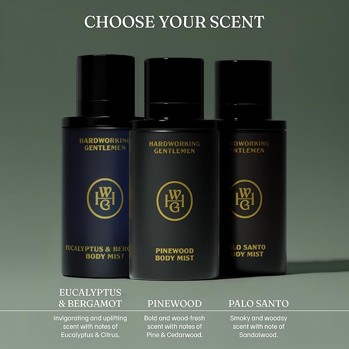 Hardworking Gentlemen Eucalyptus & Bergamot Body Mist For Men, 3.38 oz | 100 ml - A Refreshing Scent Blends Cooling Eucalyptus with Bright, Citrusy Bergamot - Made in the USA