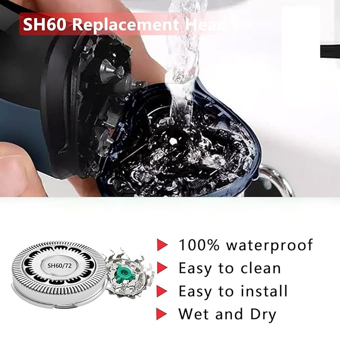 SH60/72 Replacement Head Blades Series 6000 Compatible with Philips Norelco 6000 Replacement Blades,for Series 6000 Electric Shaver Razors S6880/81,S6850/85,S6810/82,With Cleaning Brush