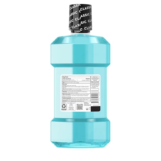 Listerine Ultraclean Intense Antiseptic Mouthwash + Whitening Protection*, Everfresh Technology to Help Fight Bad Breath, Gingivitis, & Plaque, Tartar Control Oral Rinse, Intense Mint, 1L