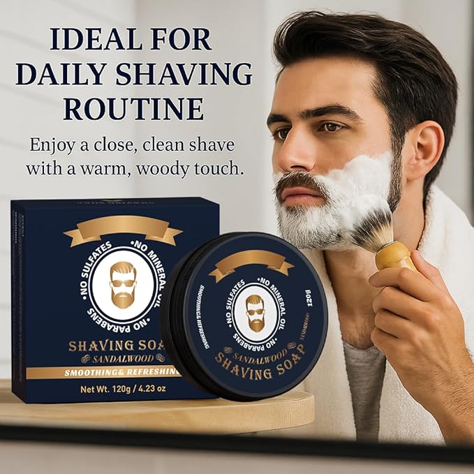 Shaving Soap for Men, Hydrating Shave Soap, Shave Bar for Soft, Smooth Skin, Sandalwood