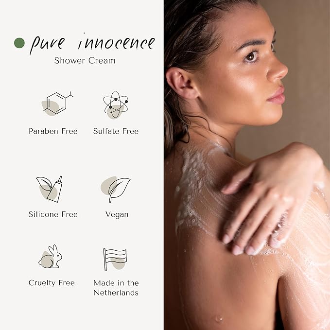 Pure Innocence Shower Cream | Exquisitely Dutch Made & Formulated | Softening Body Wash for All Skin Types | moisturizing cream Floral Scent of White Jasmine, Shea, Rose & Ylang-Ylang 200 ml