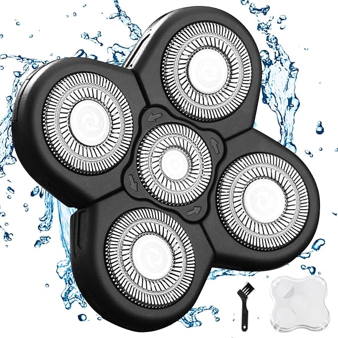 Men's Electric Shaver Replacement Heads 5D Sharp Stainless Steel Floating Shaver Blades (5 Heads, Black)