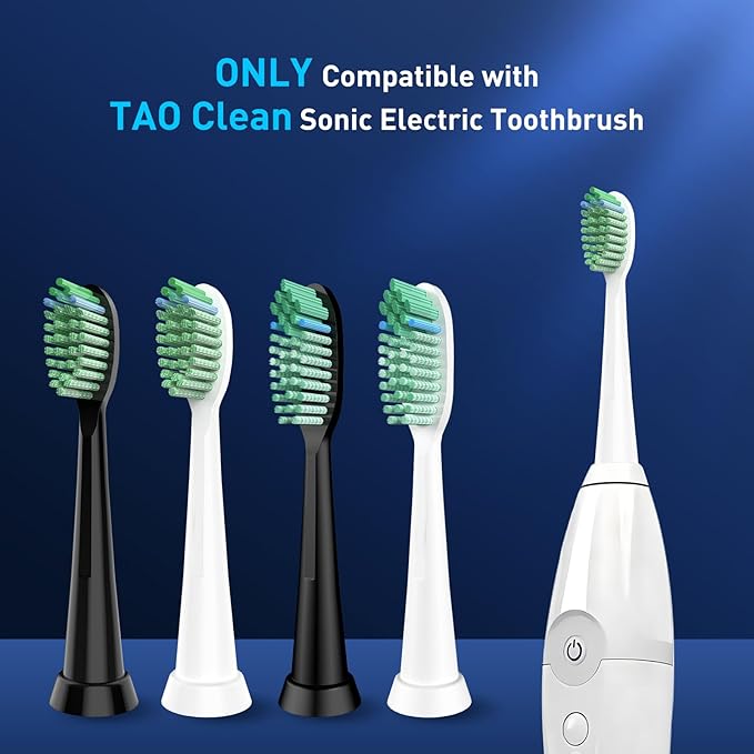 Toothbrush Replacement Whitening Heads Compatible with TAO Clean Sonic Electric Toothbrush - Brush Heads Refills, Medium Bristles, Black