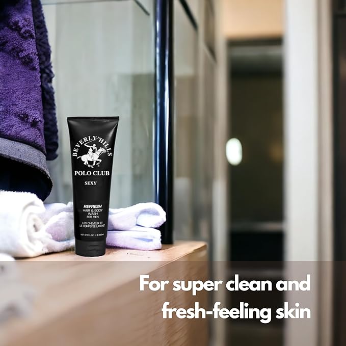 Beverly Hills Polo Club Men's Hair & Body Wash, 'Sexy' Scent, 8.5 oz - 2-in-1 Luxury Cleanser for Lasting Freshness & Confidence, Premium Designer Fragrance