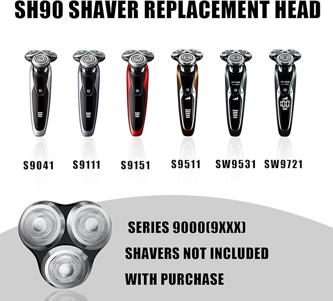 SH90 Replacement Rotary Heads Compatible with Philips Norelco Shavers Series 9000,Replacement Shaver Head with Upgrade Double-Layer Precision Blades for Men's Shaving,2 Packs
