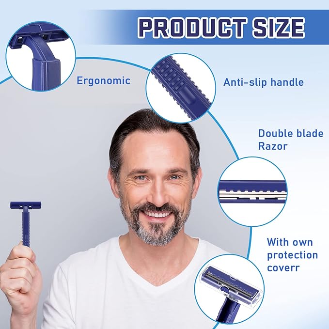 Chumia Twin Blade Razors for Men Stainless Steel Disposable Razors Men Bulk Plastic Shavers Multipurpose Portable Manual Disposable Shavers for Bathing Hotel Travel(150 Pieces)