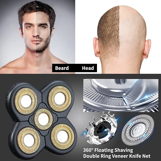 5 Blades Head Shaver Replacement Heads Replacement Blades Head Shaver Universal Replacement Blade Head Electric Razor for Men (5D Gold)