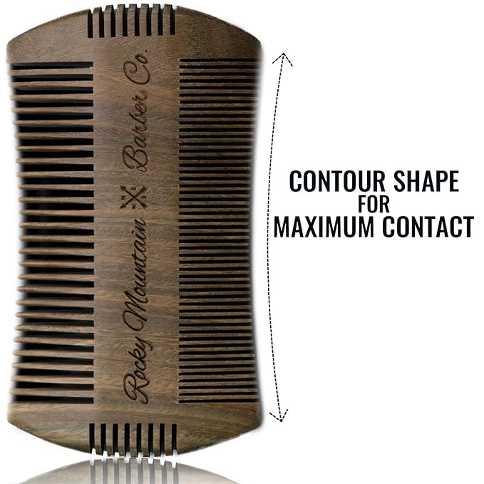 Beard Comb - Sandalwood Natural Hatchet Style for Hair - Anti-Static & No Snag, Handmade Wide & Fine Tooth Contour Brush Best for Beard & Moustache with Carrying Case Pouch