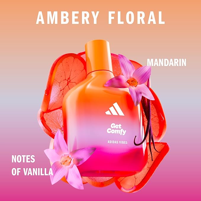Adidas Vibes Get Comfy Eau de Parfum 1.6 fl oz (Pack of 1), Notes of Amber Floral, Mandarin, and Vanilla, Unisex Fragrance, Long Lasting, Sporty Fragrance, Travel Size