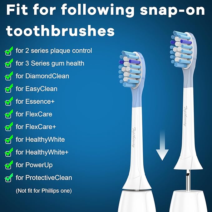 Toptheway Replacement Toothbrush Heads Compatible with Philips Sonicare C-3 Premium Plaque Control 4100 5100 6100, Replacement Heads for G3 W3 C2 G2, 10 Brush Heads, Full Size, White