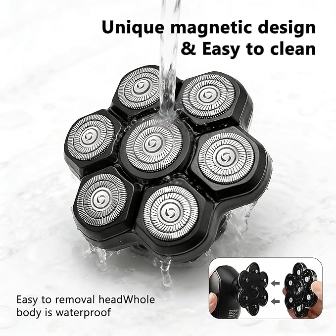 7D Blades Head Shaver Replacement Heads, Universal 7 Blade Floating Heads for Electric Rotary Razor, Replacement Head for Men with Brush