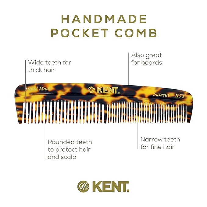 KENT Hair Comb for Men, Handmade Pocket Comb, Fine and Wide Tooth Hair Comb for Grooming and Styling, Sawcut Kent Comb, 2 Pack (Yellow Tokyo)