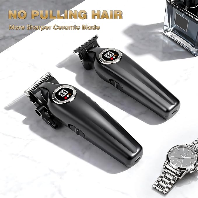 Karrte Professional Hair Clippers for Men，Barber Clippers and Trimmers Set，Electric Cordless Beards Trimmer with LED Display，Barber Kit and Grooming Set, Christmas Gift for Men