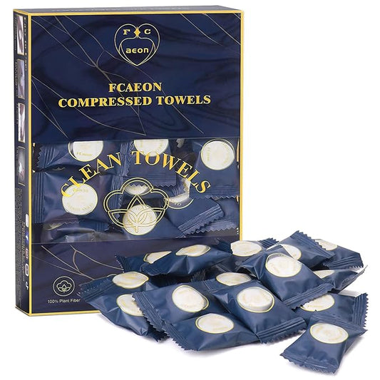 Disposable Face Towel 100 Count Compressed Towel Tablets Individually Wrapped 9×7.5 Inch Portable Washcloths Compact Cloths for Travel Hiking Camping Gym Fitness Outdoor Gear Hotel Stay (Blue)