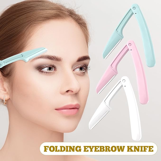 6pcs Foldable Eyebrow Razor, Stainless Steel Folding Eyebrow Trimmers Razors, Portable Mild Facial Hair Removal Shavers Tools for Women Men- Pink & Green & White