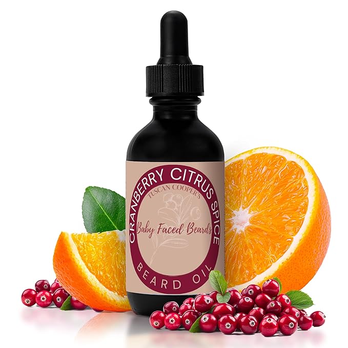 Tuscan Cooper's Baby Faced Beard Oil for Men - All Natural, Hydrating, Nourishing, Beard Softener and Conditioner for All Hair Types Coconut, Jojoba, and Sweet Almond Moisture - Cranberry Citrus Spice