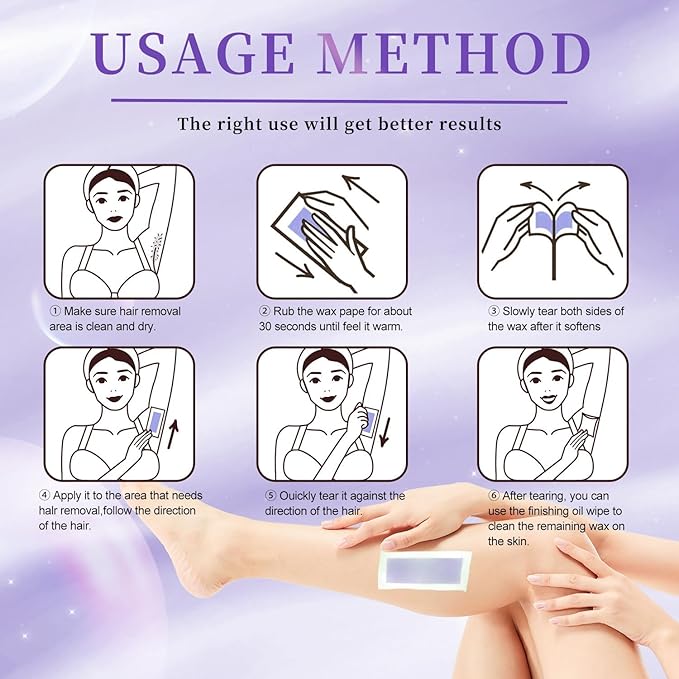 72PCS At Home Wax Strips for Hair Removal, 48 Body + 24 Face Wax Strips with 8 Calming Oil Wipes, Hypoallergenic for All Skin Types, Waxing Kit for Women & Men - Legs, Arms, Bikini, Brazilian, Back