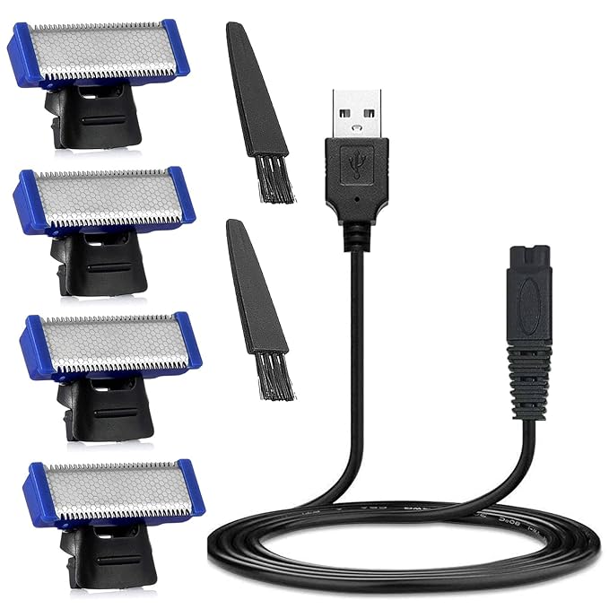 4PCS LinMei Solo Replacement Heads Compatible for 1st Generation Microtouch Solo Mens Shaver with Shaver Charging Cable for Electric Trimmer